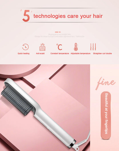 Hair straightener comb brush with temperature Control