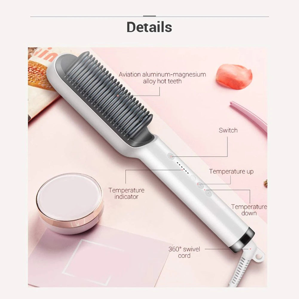 Hair straightener comb brush with temperature Control