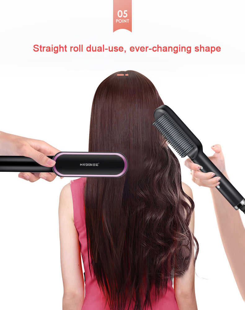 Hair straightener comb brush with temperature Control