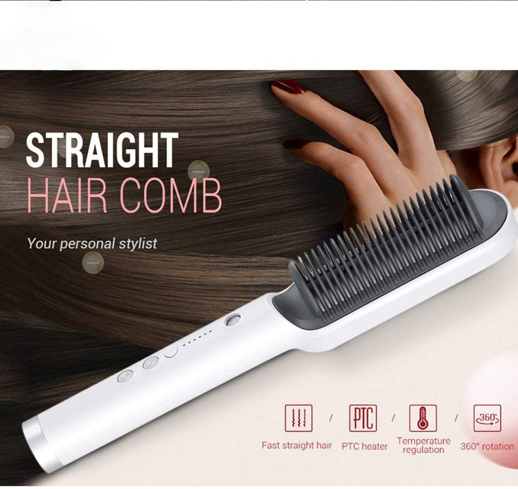 Hair straightener comb brush with temperature Control