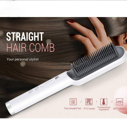 Hair straightener comb brush with temperature Control