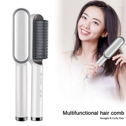 Hair straightener comb brush with temperature Control