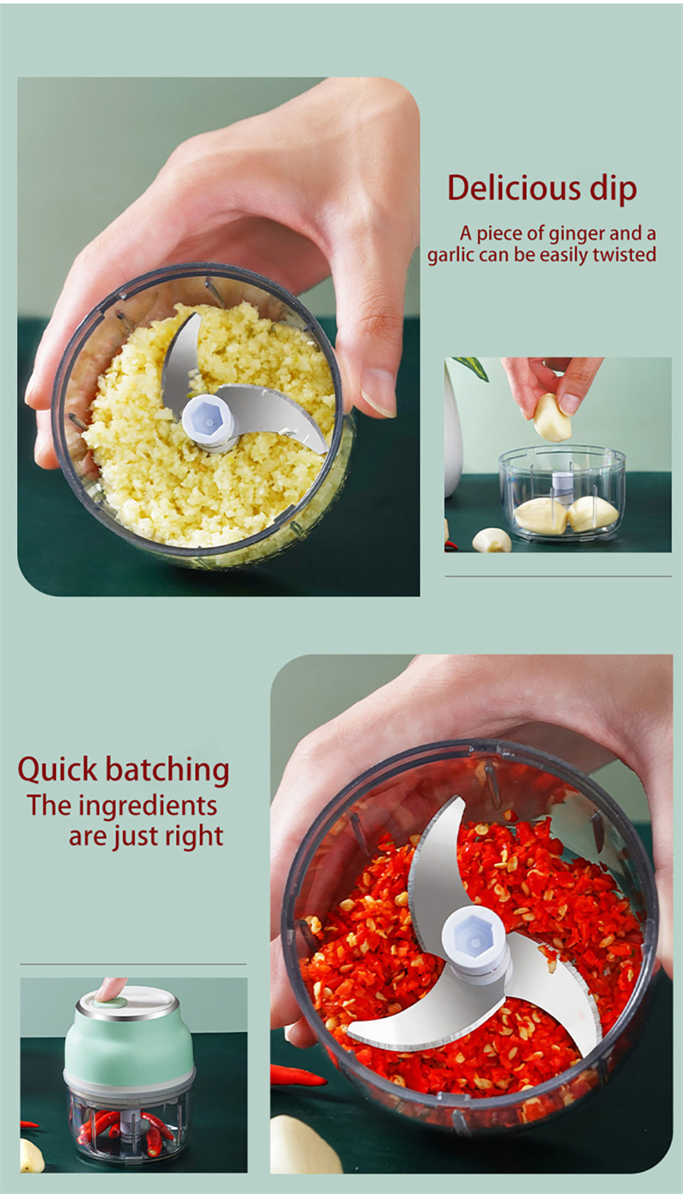 Electric Food Chopper - Rechargeable Wireless Kitchen Vegetable Mincer