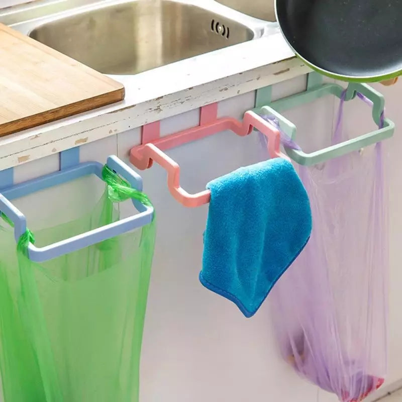 Hang your dish towels and garbage bags with this Kitchen Hanging Trash Bag Rack