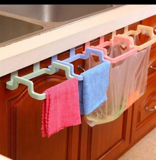 Hang your dish towels and garbage bags with this Kitchen Hanging Trash Bag Rack